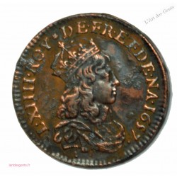 Louis XIV, liard de France à la double effigie, Type B.J, 1657 Corbeil, lartdesgents.fr