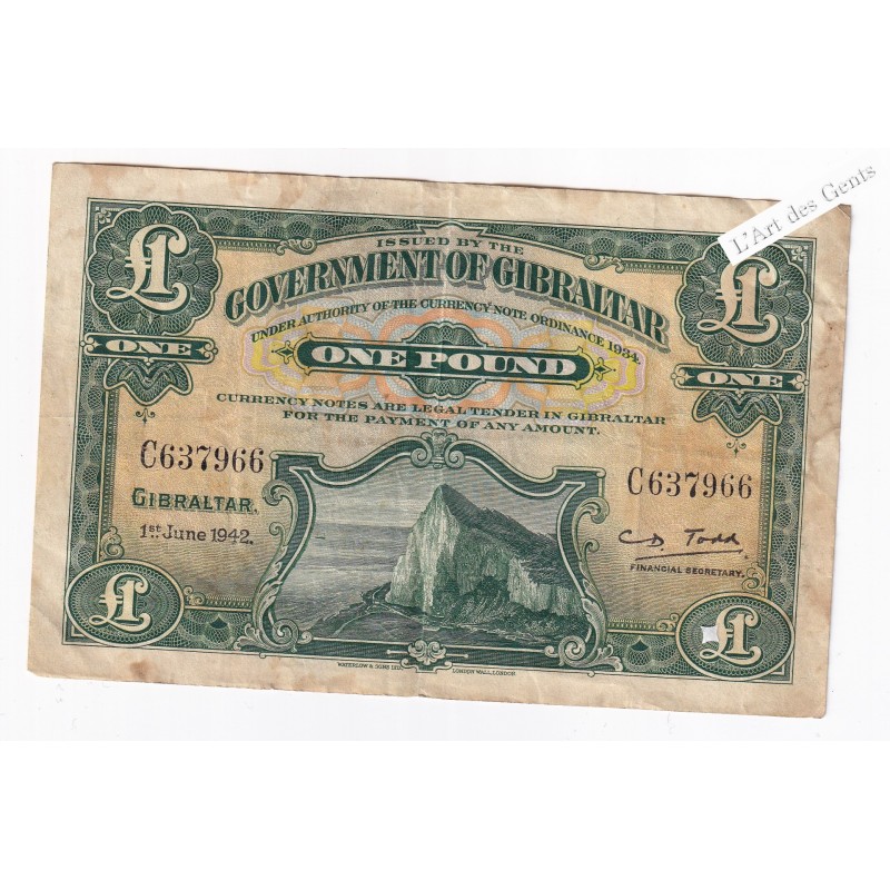 GIBRALTAR 1 POUND 1942 C637966 Pick 15b TB, lartdesgents.fr
