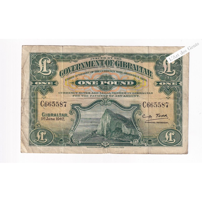 GIBRALTAR 1 POUND 1942 C665587 Pick 15b TB, lartdesgents.fr