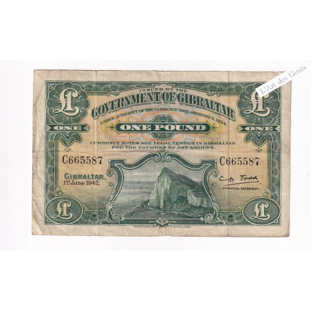 GIBRALTAR 1 POUND 1942 C665587 Pick 15b TB, lartdesgents.fr