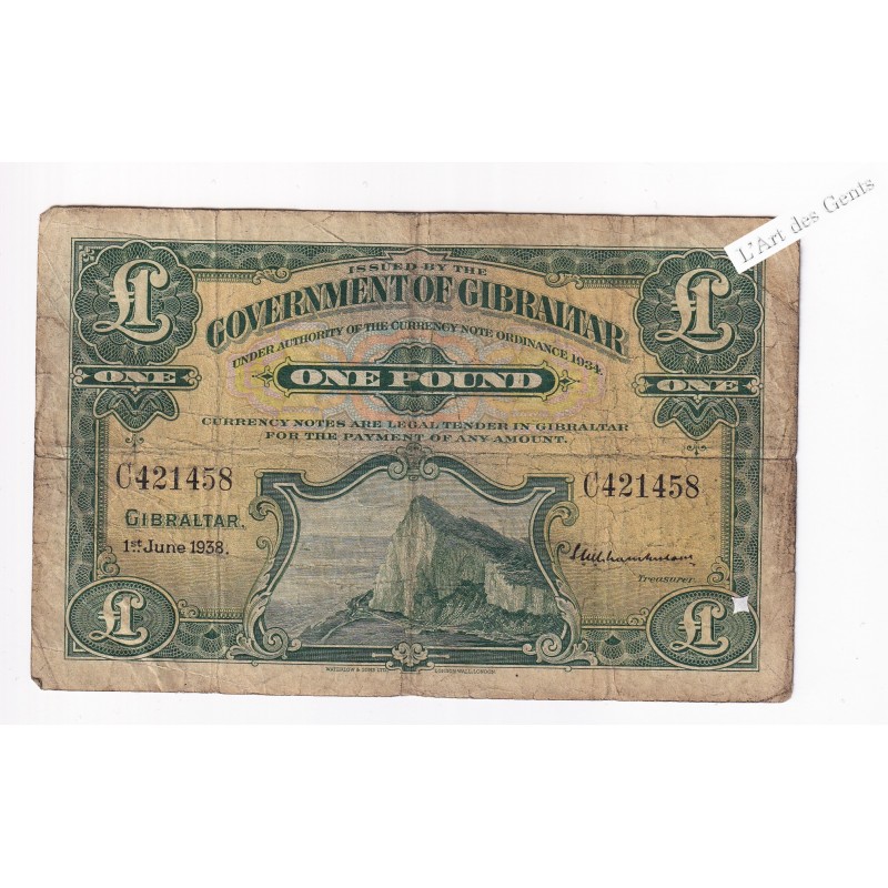 GIBRALTAR 1 POUND 1938 C421458 Pick 15a TB-, lartdesgents.fr