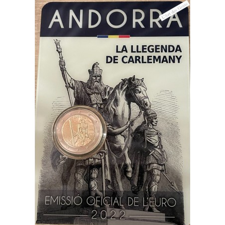 Blister 2 Euros Commémorative Andorre 2022 Charlemagne BU, lartdesgents.fr