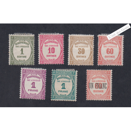 Timbres Taxe n°55 à n°60 et n°63 - Neufs* - cote 95 Euros - lartdesgents.fr