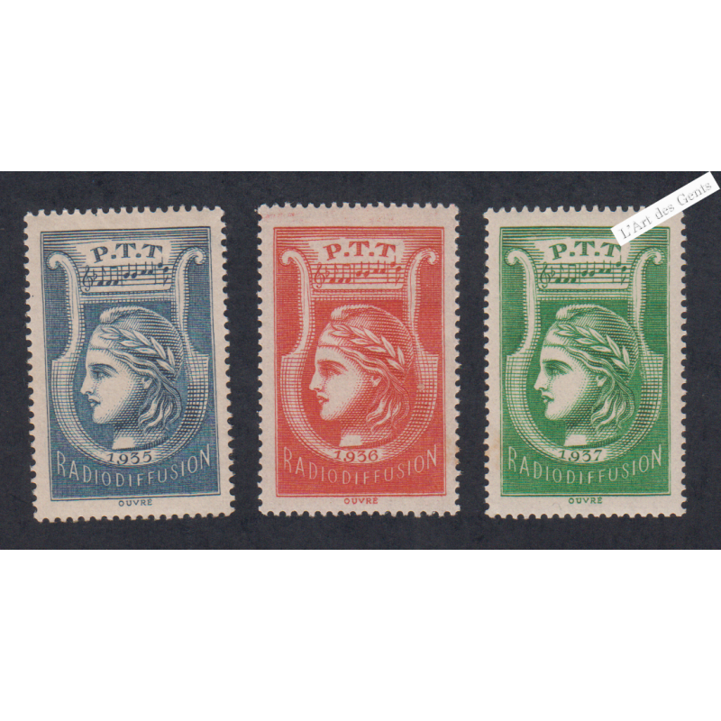 Timbres-Taxe-Radiodiffusion - n°1-n°2-n°3  -Neufs* - cote 145 Euros - lartdesgents.fr