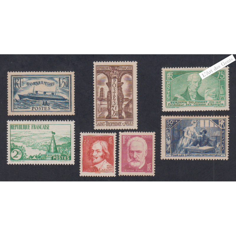 Série de 7 Timbres France n°299 et 301 à 307 sauf 305 - Neufs**  - cote 315 Euros - lartdesgents.fr