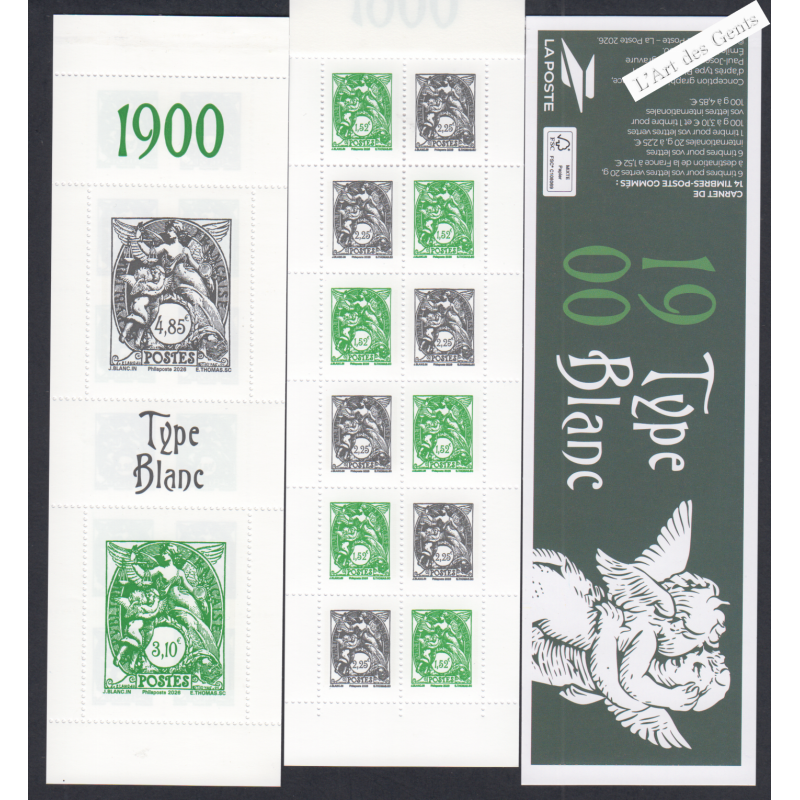 Carnet 2 feuillets Salon Mondial du Timbre 2026 - Type Blanc 1900 - Neuf** Lartdesgents.fr