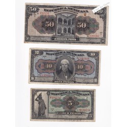 Républica Mexicana 1915 - 5,10,50 pesos, Gobierno Constitucionalista, lartdesgents.fr