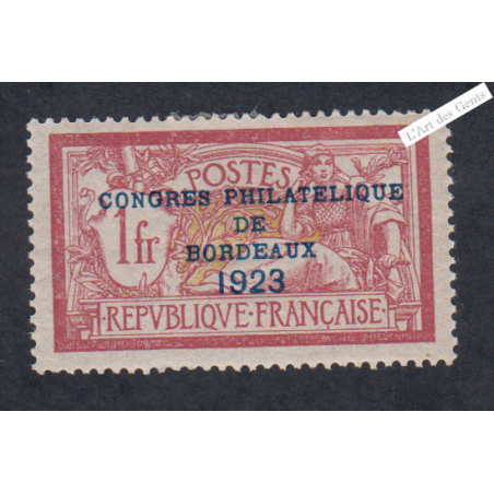 Timbre n°182 Congrès Philatélique de Bordeaux 1 F. Merson -1923 neuf* Cote 600 Euros Signé lartdesgents.fr