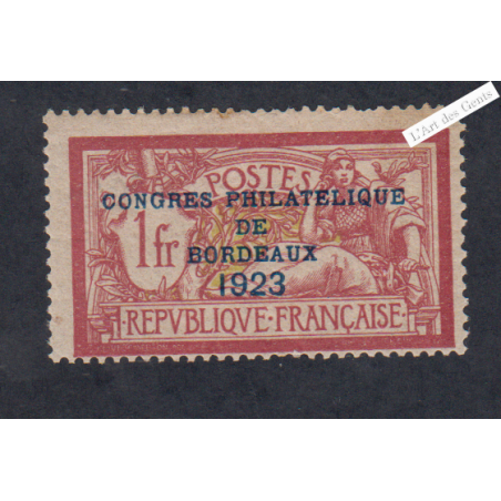 Timbre n°182 Congrès Philatélique - 1 F. Merson -1923 neuf** Cote 1000 Euros Signé lartdesgents.fr