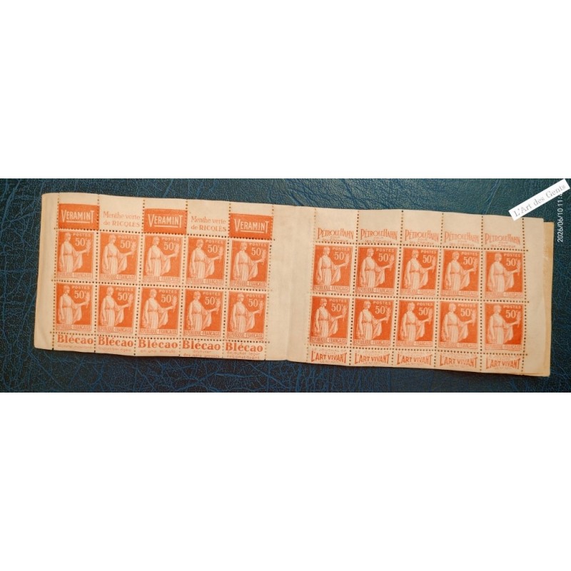 Carnet France n°283-C 19 Série 292- Type Paix 50 c. rouge  - Neuf** cote 450 Euros - lartdesgents.fr