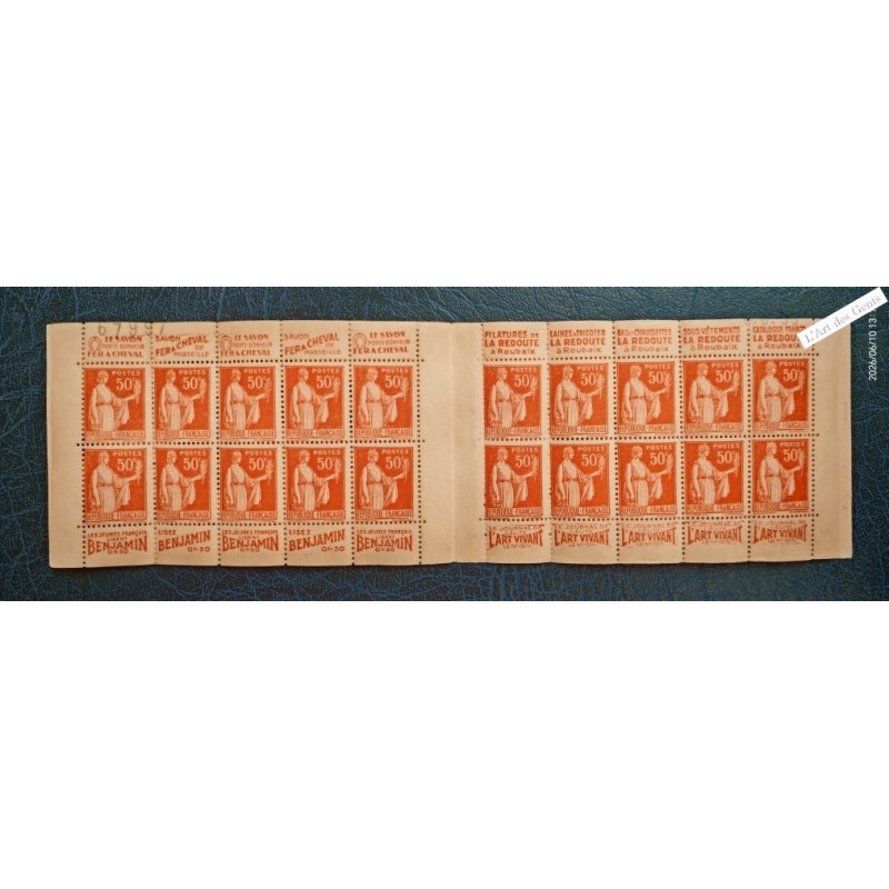 Carnet France n°283-C 8 Série 289- Type Paix 50 c. rouge  - Neuf** cote 270 Euros - lartdesgents.fr
