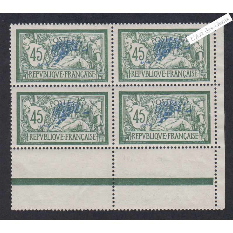 Coin de Feuille - 4 Timbre n°143c - Centre Très Déplacé - Type Merson -  Neuf** - cote 1000 Euros lartdesgents.fr
