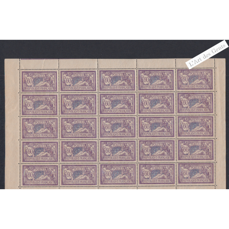 Planche de 25 Timbres n°144 - TBC - Type Merson -  Neufs** Cote 130 Euros - lartdesgents.fr