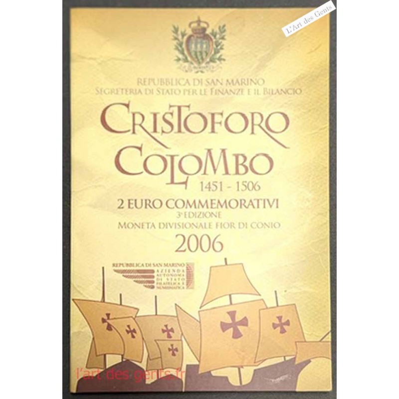 Coffret BU 2€ San Marino 2006 Cristophe COLOMB, lartdesgents.fr