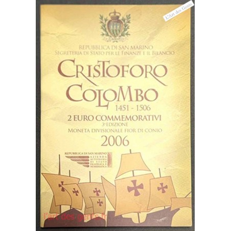 Coffret BU 2€ San Marino 2006 Cristophe COLOMB, lartdesgents.fr