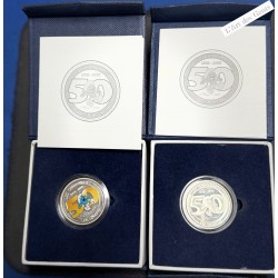 2 coffrets 5 € 2008 50 ANS SCHTROUMPFS, Colorisée et normal, Belle Épreuve, lartdesgents