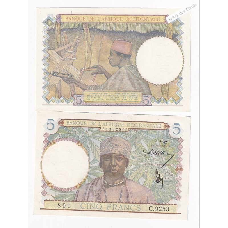 Billet 5 Francs 6-5-1942 Neuf* Afrique Occidentale , lartdesgents.fr