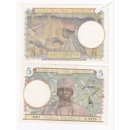 Billet 5 Francs 6-5-1942 Neuf* Afrique Occidentale , lartdesgents.fr