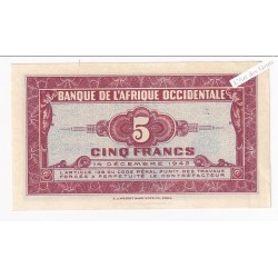 Billet 5 Francs 14 décembre 1942 p/Neuf, N° S 0253157 Afrique Occidentale , lartdesgents.fr