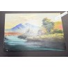 2 Cartes postales japonaise représentant une peinture à l'huile peinte à la main d'un paysage de montagne