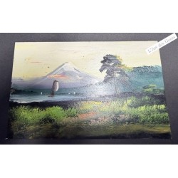 2 Cartes postales japonaise représentant une peinture à l'huile peinte à la main d'un paysage de montagne