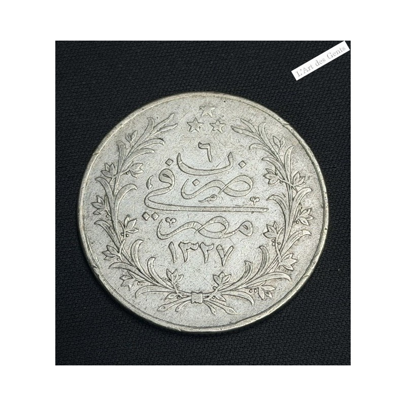 EGYPTE, 20 QIRSH Argent Muhammad V AH 1327 an 6 1914 Heaton, lartdesgents.fr