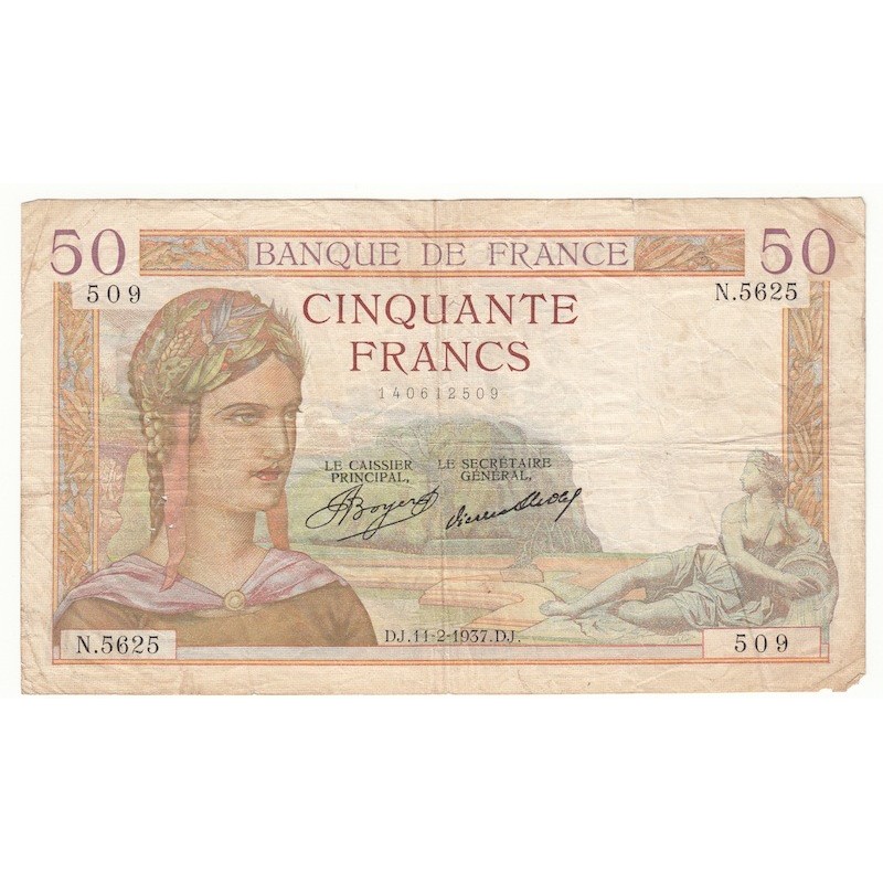 50 Francs Cérès 11-02-1937 TB Fayette 17.34