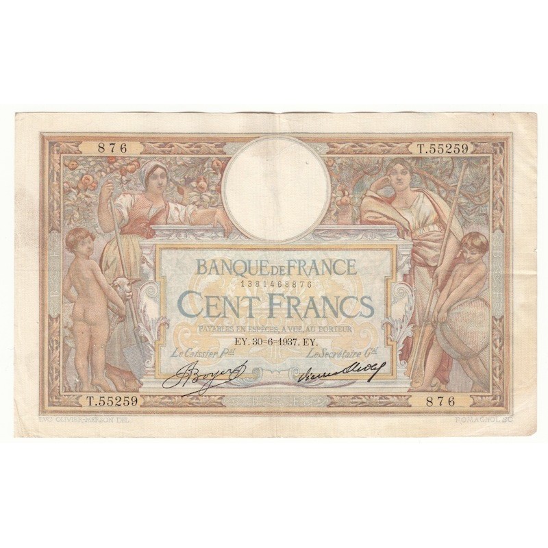 100 Francs Luc Olivier Merson 30-06-1937 TTB  Fayette 24.16