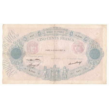 500 Francs Bleu et Rose 15-04-1937 TB Fayette 30.38