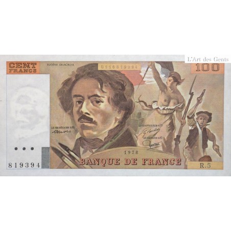 100 Francs Delacroix 1978 P/NEUF Alphabet R.5