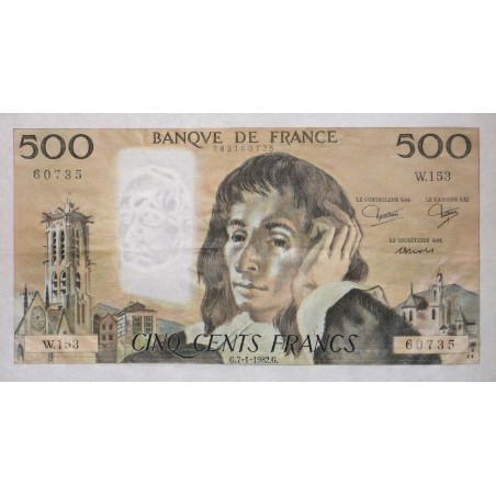 500 Francs Pascal 07-01-1982 TTB+ Fayette 71.26