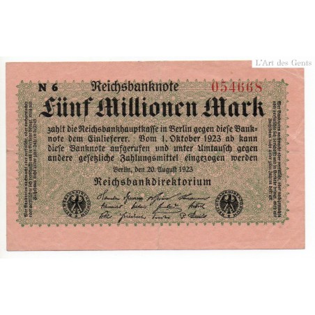 ALLEMAGNE 5 Millionen Mark 20 Aout TTB 1923 Ros 104 C