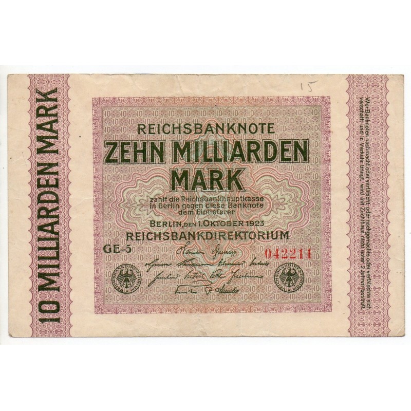 ALLEMAGNE 10 milliard Mark 1 Oct 1923 Ros 114 A
