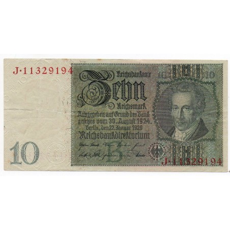 ALLEMAGNE 10  Reichsmark 22 Janvier 1929 TTB+ Ros 173